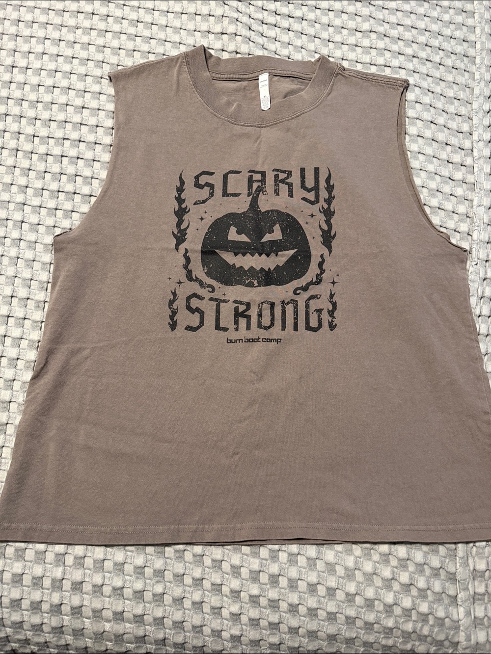 Burn Boot Camp Scary Strong Pumpkin Graphic Muscle Tee - Brown XL